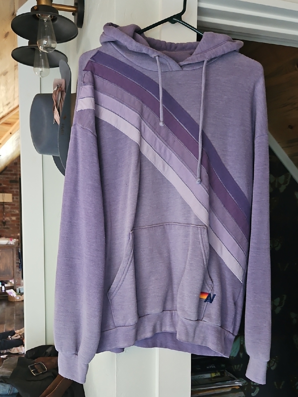 Aviator Nation Lavender Hoodie with Diagonal Purple Ombre Stripes